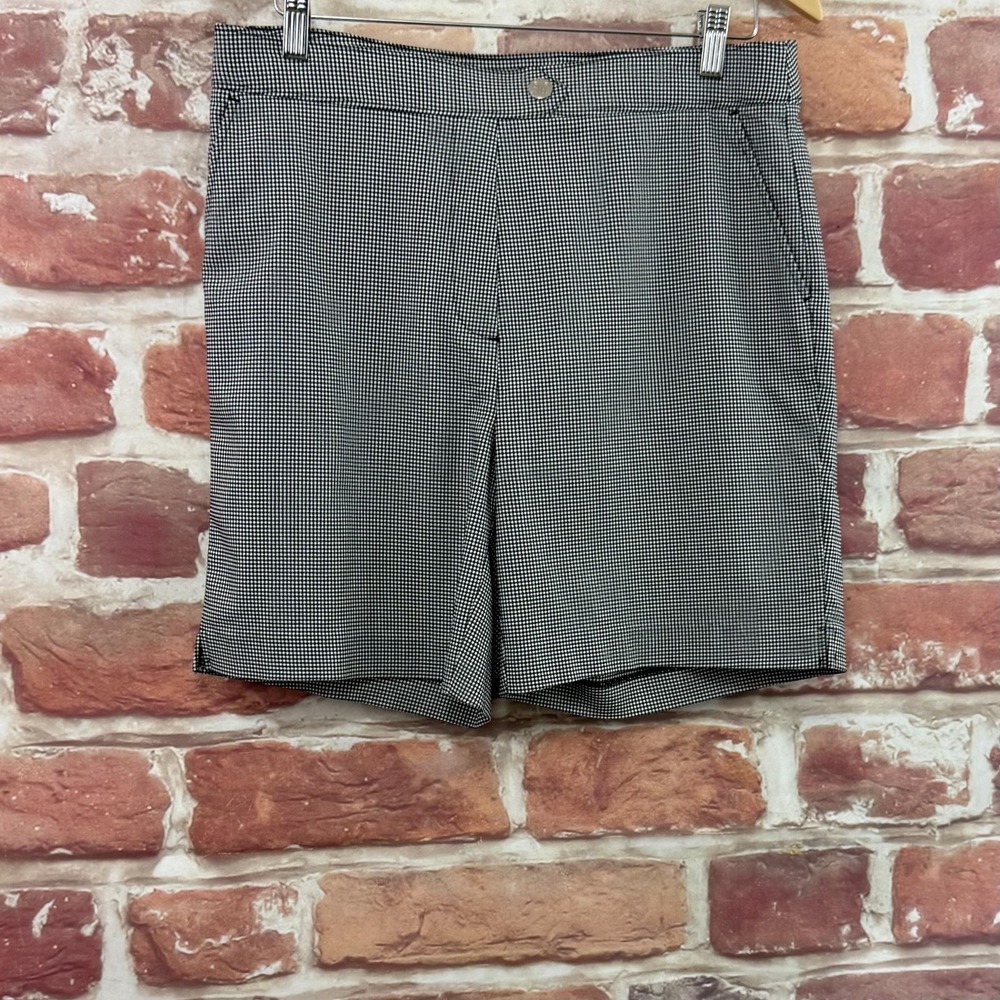 Rafaella Shorts Women's 12 Black Micro Houndstooth Stretchy Dressy Work Career - Picture 2 of 9
